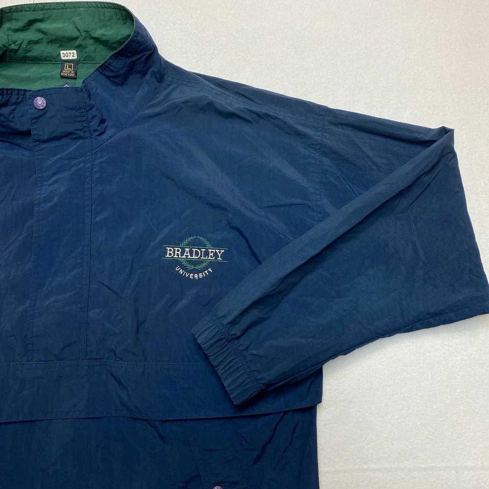 Bradley University Jacket Mens Large Blue Anorak Nylon Pullover Windbreaker